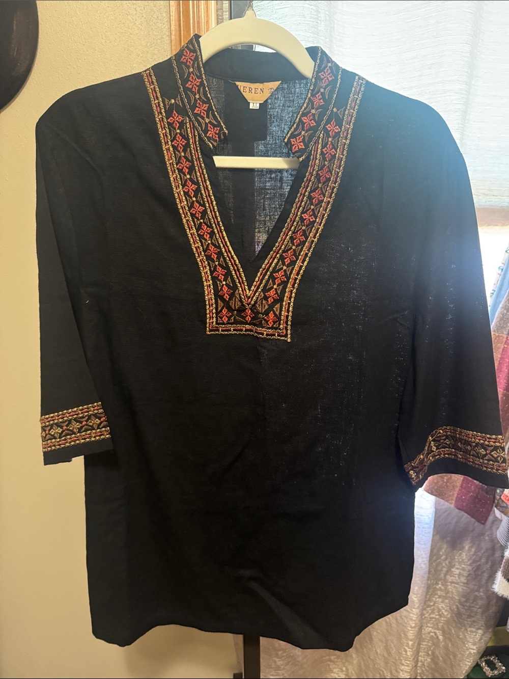 Embroidered black cotton Top